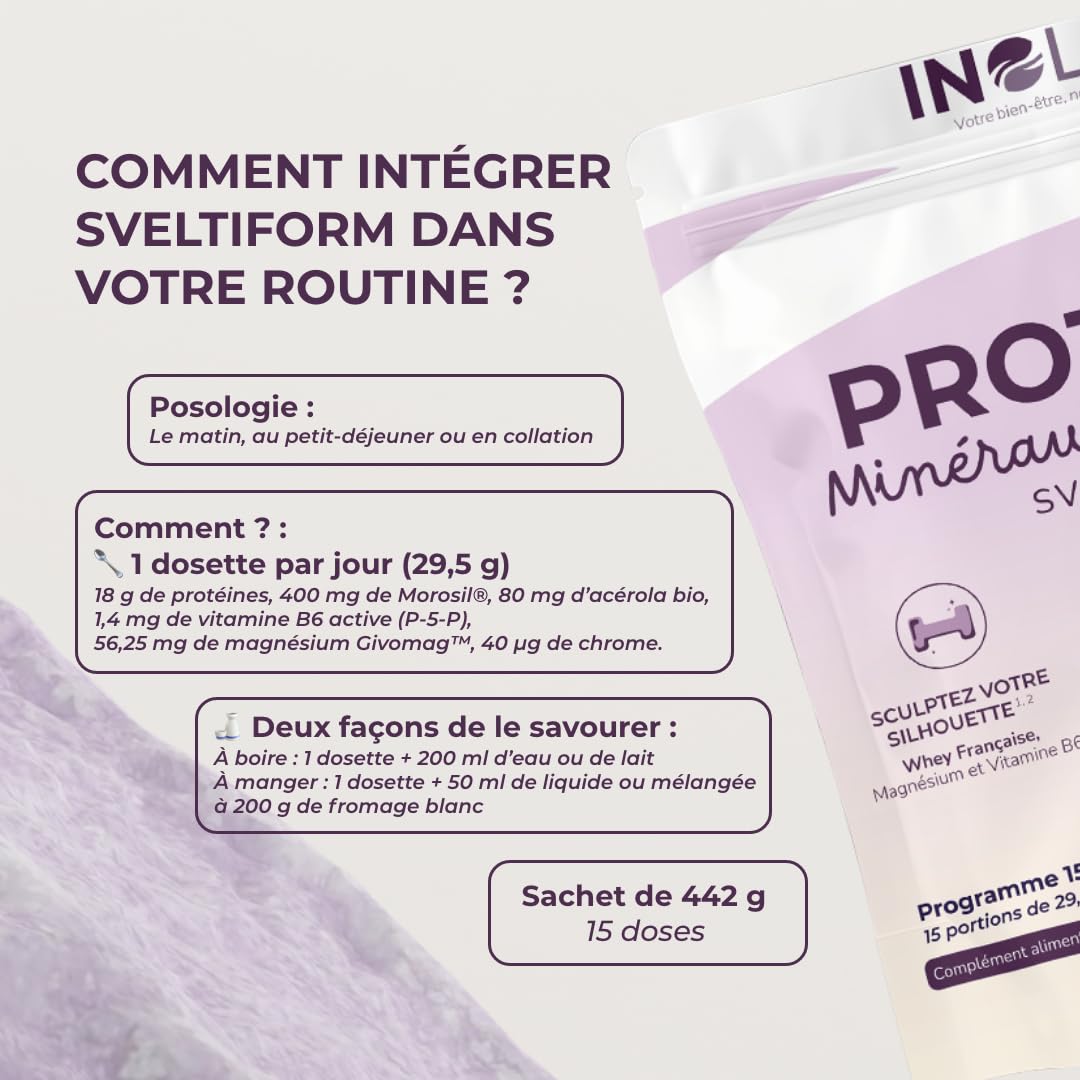 INOLAB Protéine Minceur 360 | Pure Whey Isolate + Morosil + Magnésium B6 + Chrome +Acérola | Musculation + perte de poids + Énergie | 15 encas vanille gourmand