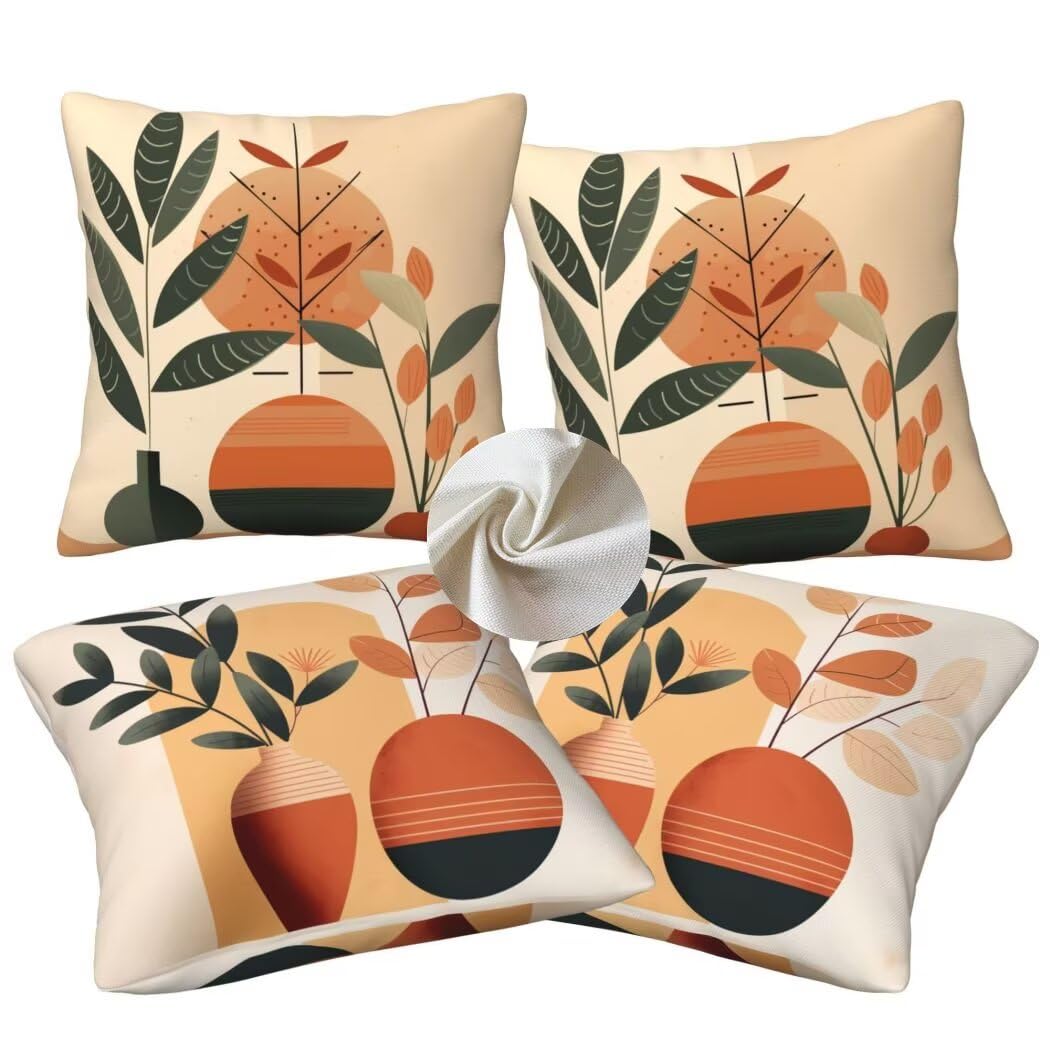 Kissenbezug 50x50 4er Set Leinen Kissenbezüge Vintage Dekorative Sofakissen Zierkissen Botanisch Couchkissen Outdoor Kissen Zierkissenbezüge Deko Kissen für Sofa Schlafzimmer Wohnzimmer Balkon -LI396