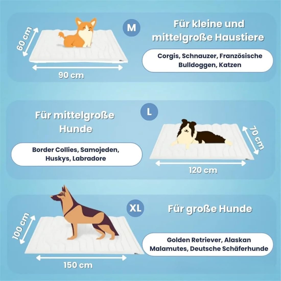 Pfotenchill Kühlmatte - Die Innovative Kühlmatte für Hunde, S/M/L/XL Pfoten chill kühlmatte Hund Selbstkühlend, Sommer Kühldecke hundematte für Zuhause Unterweg oder im Auto (Grau,91*58cm)