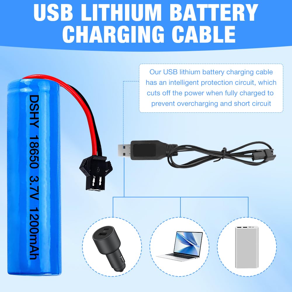Mineup 4 PCS Batterie Li-ion 3.7V 1200mAh Chargeur USB SM-2P Plug, Batteria Agli ioni di Litio Remplacement pour Véhicules RC Bateau Réservoir Navire Robot Voltige Automobile