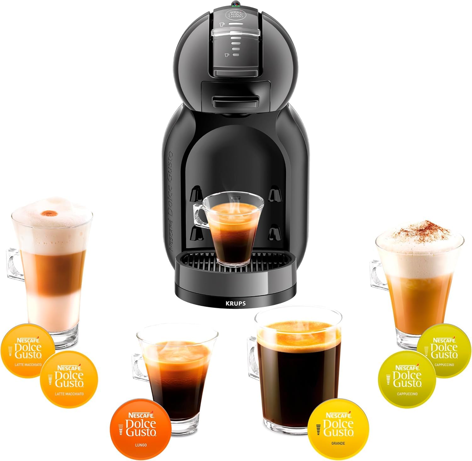 Krups Nescafé Dolce Gusto Mini Me, nero, automatico, qualità professionale, pressione 15 bar, grande varietà di bevande calde e fredde, 0,8 l, 1500 W, include 3 confezioni di caffè intenso, KP1238CAS