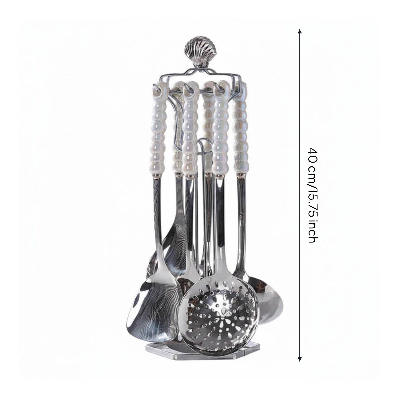 Utensili in Acciaio Inox Set Attrezzi Cucina Mestolo Cucchiaio Forato Paletta Servispaghetti Cucchiaio Base Rotante Drenante Acciaio 304 E Presa in, Multicolore