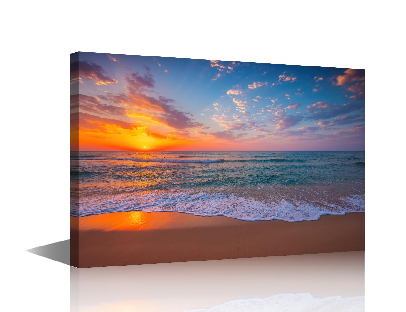 Tropical Paradise Beach Wall Decorations for Living Room Turquoise Ocean Waves Wall Art 1 Piece Palm Trees Room Decor Modern Home Decor Giclee Wooden Framed Ready to Hang (24''Wx 36''H)