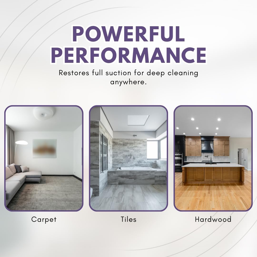 Images showing vacuum cleaning different surfaces: carpet, tiles, hardwood