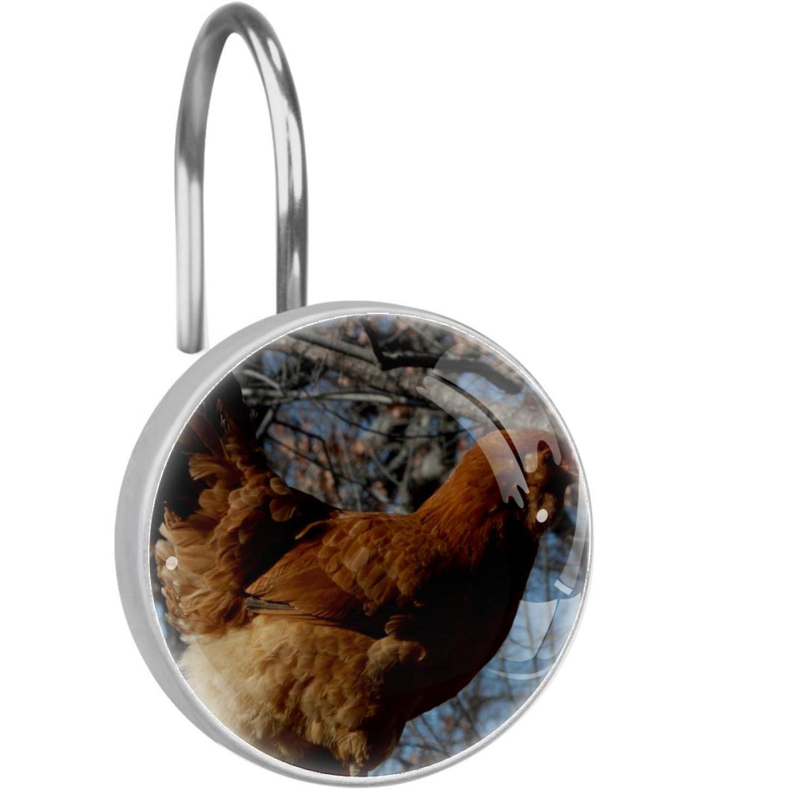Anneaux de suspension de douche motif poules pour une salle de bain style campagne