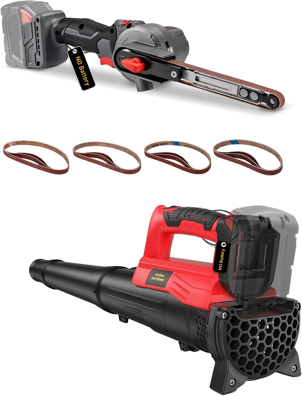 Milwaukee 18V Battery Leaf Blower & Brushless Cordless Detail Belt Sander Bundle, 450CFM 130MPH Leaf Blower + 2067FT/Min 6-Speed Adjustable Belt Sander, Handheld Lawn and Wood/Metal/Plastic Work (Batt