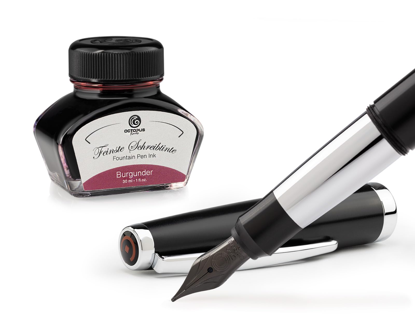 Cleo Skribent Colour zestaw piór wiecznych, kolor czarny, 30 ml atramentu burgundowego