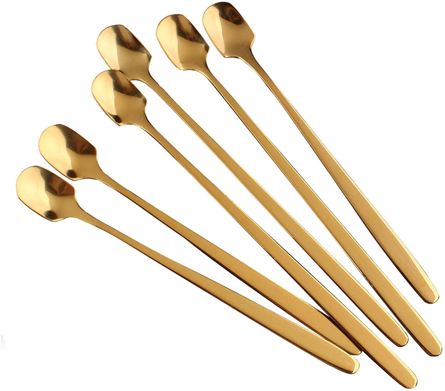 Cucchiaio Manico Lungo Cucchiaino da caffè in Acciaio Inox Quadrato cucchiaino di Gelato del Dessert tè Scoop della Cena dello Strumento Cucina Posate(Golden 1 PCS,15cm)