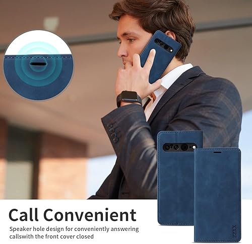 Miniatura 6 de ZZXX Funda para Google Pixel 7 Pro con bloqueo RFID, ranura para tarjetas, función atril, magnética, de piel suave, para Google Pixel 7 Pro (azul)