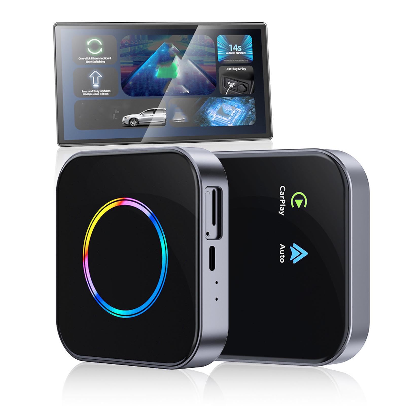 Ejoyous Bezprzewodowy Adapter, Car Box z 2290 4 GB RAM 13 Aktualizacje OTA Podzielony Ekran dla IOS z 4G LTE WLAN BT GNSS