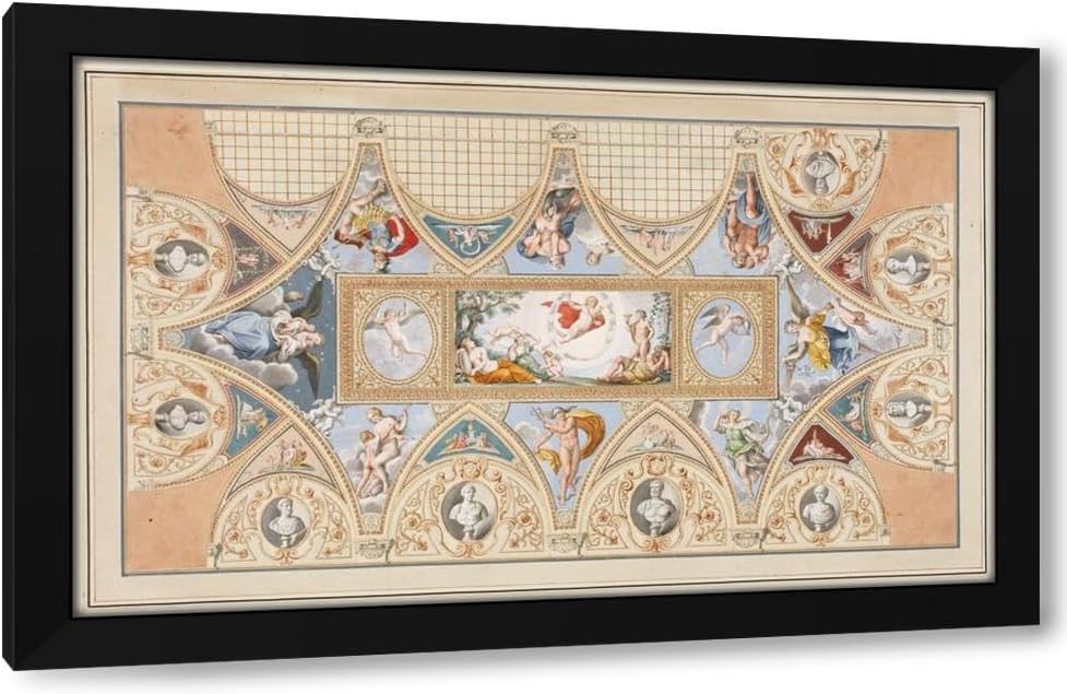 Francesco Pannini 24x16 Black Modern Framed Art Print Titled: The Ceiling Painting by Francesco Albani in the Palazzo Verospi in Rome (Ca 1617)