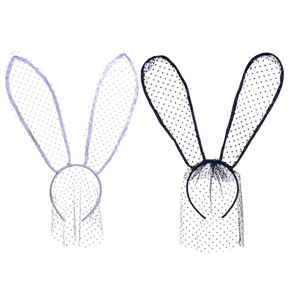 Lurrose 2Pcs Rabbit Ears Headbands Sexy Bunny Ears Lace Mask Veil Mask Hair Bands Costume Hair Accessory for Easter Halloween Christmas Cosplay Prom Party