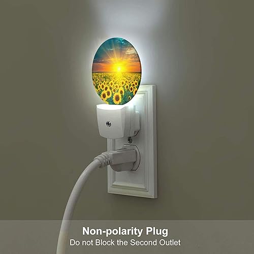 Miniatura 4 de Axayaz Luz nocturna LED de campo de girasol, amarillo, floral, hoja verde, planta, puesta de sol, amanecer, atardecer a amanecer, lámpara redonda