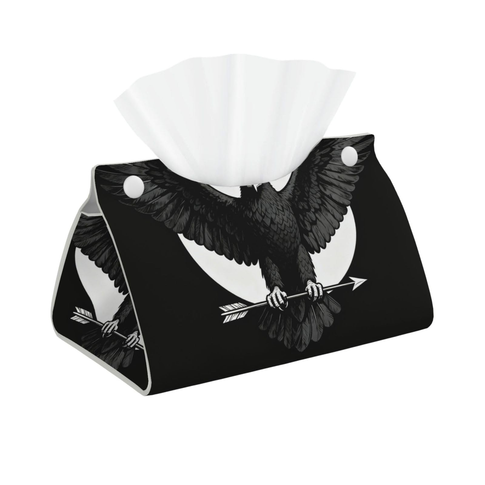 Black Eagle Wings Long Leather Tissue Box Cover-Waterproof PU Leather Tissue Holder for Bathroom, Decorative Rectangular Tissue Case