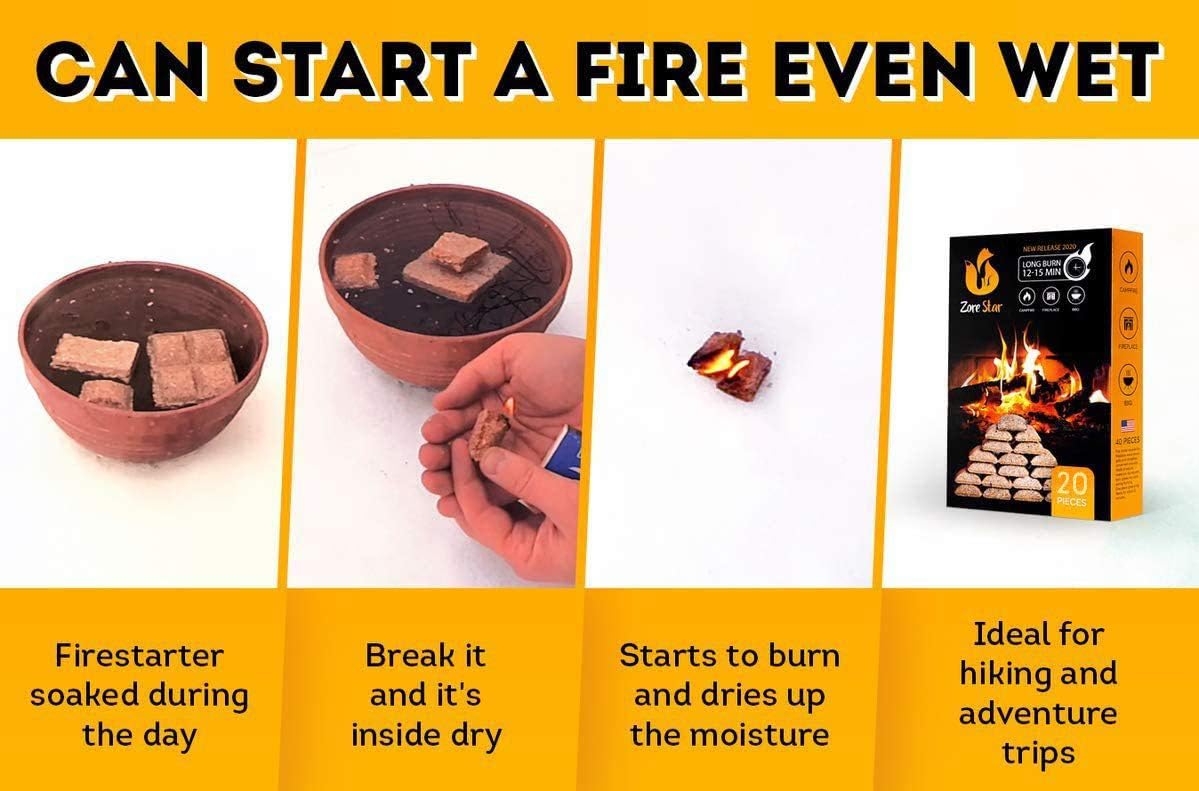 Fire Starter Squares - 20pc firestarters for Fireplace and Grills - Campfire | Grill | Wood Stove | Charcoal Starter Cubes - New Starters - Burn 12-15 min