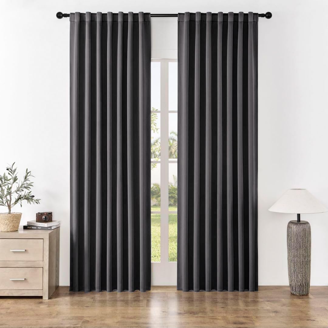 Joydeco Cortinas Térmicas 2 Piezas 140x245cm Opacas Blackout Antiruido Dormitorio Salon Modernas Cortinas Gris Oscuro