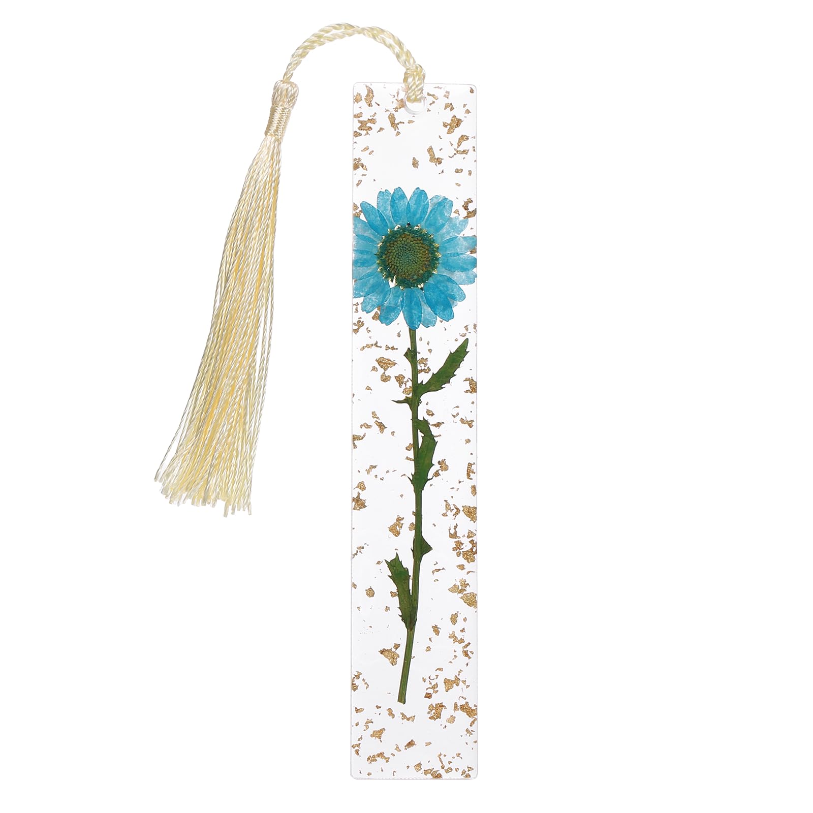 PATIKIL Dried Flower Resin Bookmark, Reading Book Marks with Tassel Bookmarks for Women Reading Accessories Gift Book Lover, Lake Blue (A Chrysanthemum)