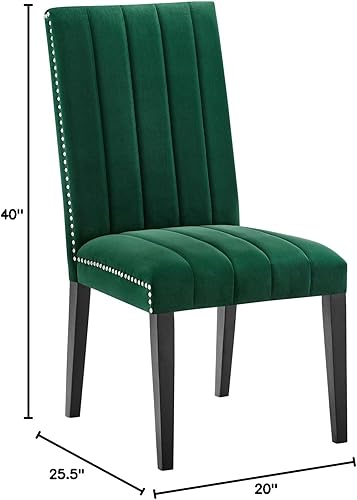 Miniatura 3 de Modway Catalyst Channel - Juego de 2 sillas auxiliares de comedor Parsons de terciopelo copetudo, color verde