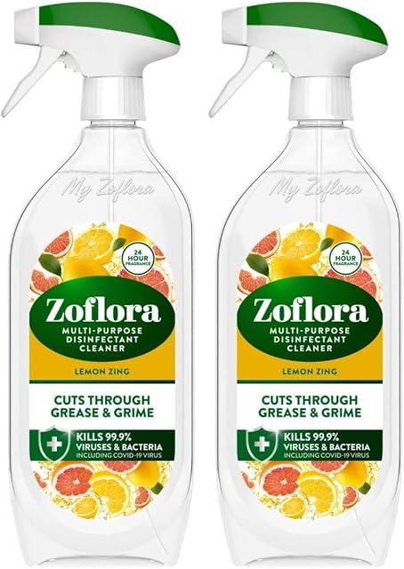 Zoflora Multi Purpose Disinfectant Cleaner Spray, Twin Pack, 2 x 800 ml, Lemon Zing Scent