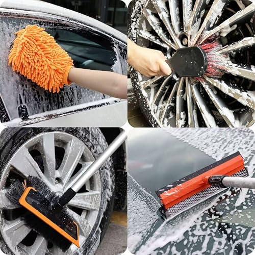 62\'\' Car Wash Brush with Long Handle, Soft Bristle Scratch-Free Car Wash Cleaning Detailing Brush Mop Kit Wash Mitt Towel Windshield Squeegee Wheel Tire Brush for Car SUV Truck RV Cleaning