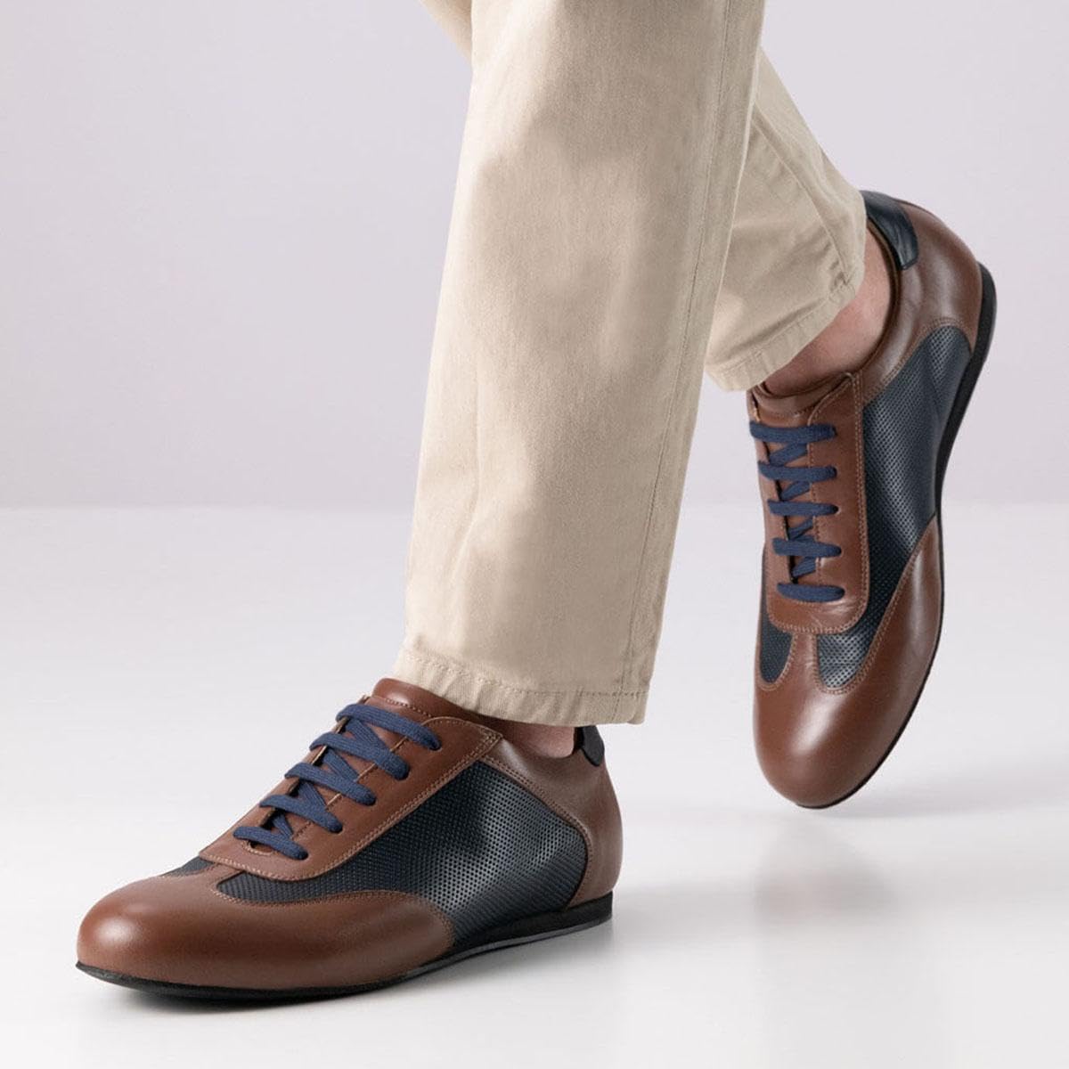 Werner Kern Herren Sneaker Tanzschuhe Positano - Leder Blau/Braun - 1,5 cm Keilsohle - Made in Italy