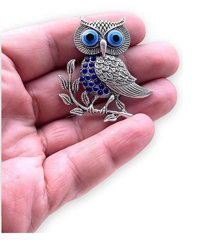 Silver Owl Turkish Evil Eye Fridge Refrigerator Sticker Magnet - Sign of Good Luck & Protection Unique Souvenir Items Home and Office Decorative Things & Car Accessories