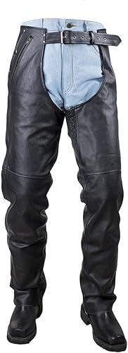 Chaps de cuero para motocicleta para hombre, pantalones de cuero suave con múltiples bolsillos divididos