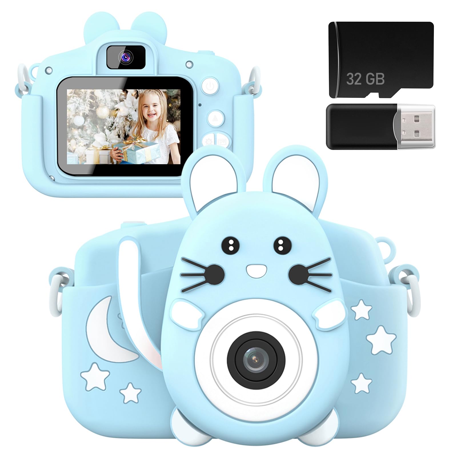 Gofunly Macchina Fotografica per Bambini, 2.0 Pollici Schermo HD da 20MP 1080P Selfie Videocamera Bambini con Scheda 32GB, Fotocamere Digitali per Bambini Regalo Natale & Compleanno da 3 a 12 Anni Blu