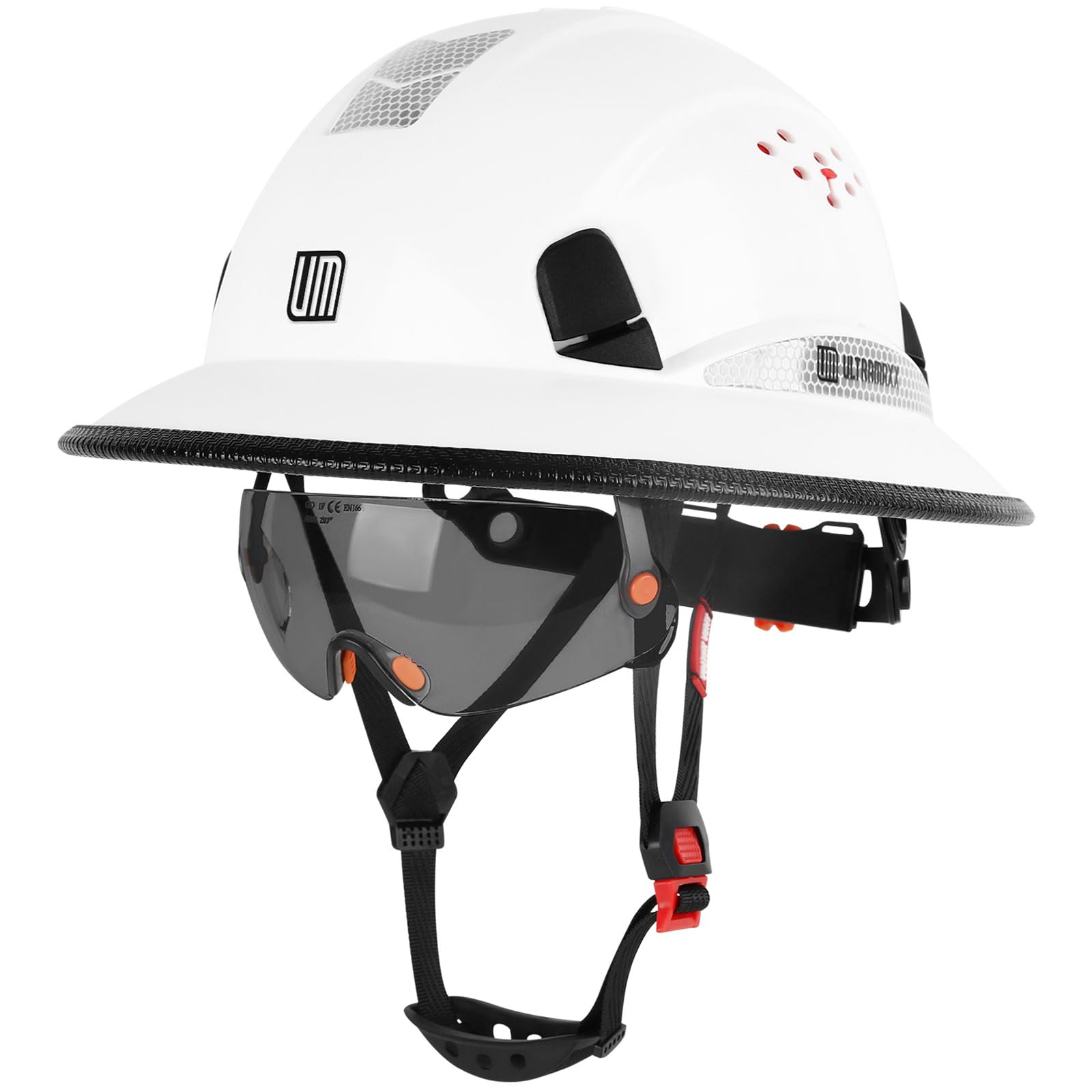 UM ULTRAMAXX Full Brim Hard Hat with Built-in Visor, ANSI Z89.1 OSHA Approved Construction Safety Helmet with Chin Strap for Men Women