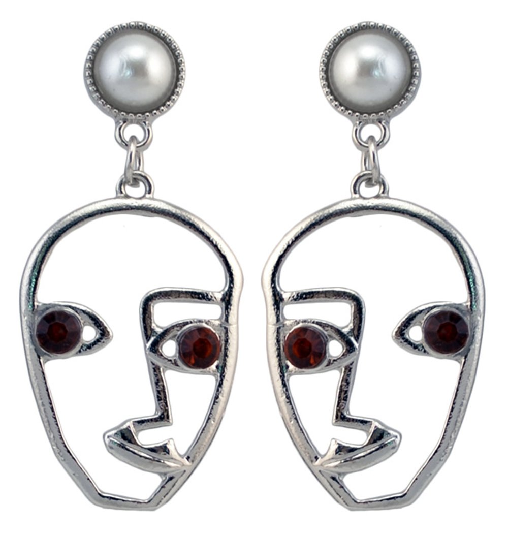 GreendouGreendou Human Face Dangle Earrings Drop Hoops Studs Cuffs Ear Wrap Pin Vine Dangling Hollow Out Charms Jewelry (Silver)