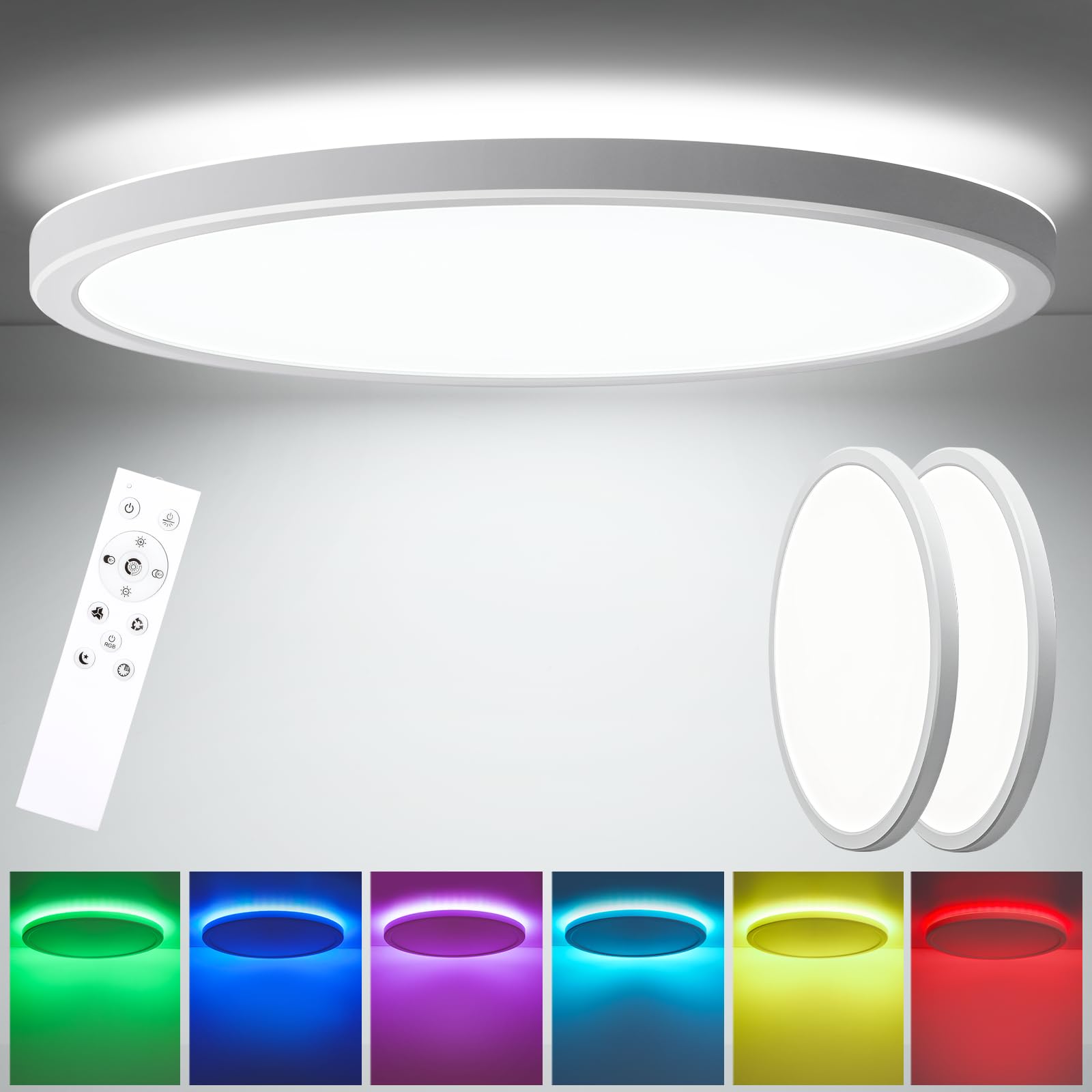 Oraymin 2PCS LED Deckenleuchte Dimmbar mit Fernbedienung Ø30CM, 24W 3300LM Deckenlampe RGB Farbwechsel Rund, 3000K-6500K Lampe Deckenbeleuchtung für Schlafzimmer Küche Wohnzimmer Korridor Balkon