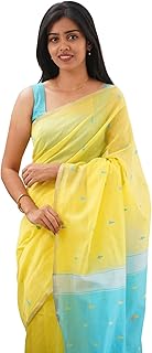 C J Enterprise Women's Pure Soft Kanjivaram Cotton Silk Saree Banarasi Style With Blouse Piece for Wedding (Cotton-Lavender)