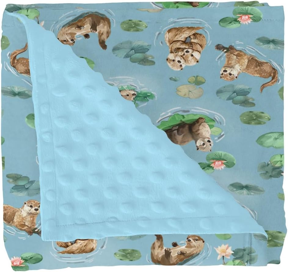 Cute Otters Family Baby Blankets for Girl Boy Sea Otters Fishes Corals Conches Soft Mink Dotted Backing Double Layer Swaddle Receiving Blanket Ocean Animals Bed Throws for Newborn Toddler Crib 30x40