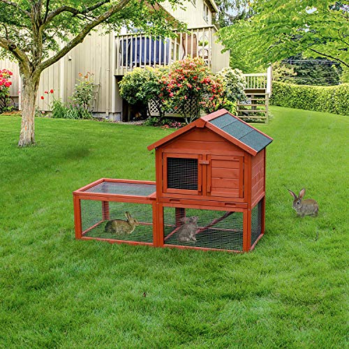 LINLUX Deluxe Large Wooden Chicken Coop Outdoor Garden Backyard Large Wood Hen House Rabbit Hutch Poultry Cage, with Ventilation Door, Removable Tray and Ramp