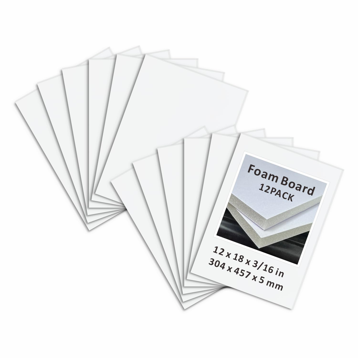 Condition photo showing New/Like New for Foam Board 12 x 18 in, ZXUNLIEH 12 Pack White Poster Board, 3/16 in Thick Craft Foam Core Board, Puzzle Board, Double Sided, Foam Sheets for Picture, Project, Presentation, Artwork, Signage and Crafts