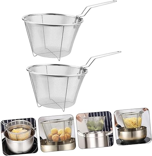Miniatura 2 de Cesta de freír de acero inoxidable, colador de alambre redondo, freidora de virutas de alambre, fregadero de acero inoxidable, 2 uds