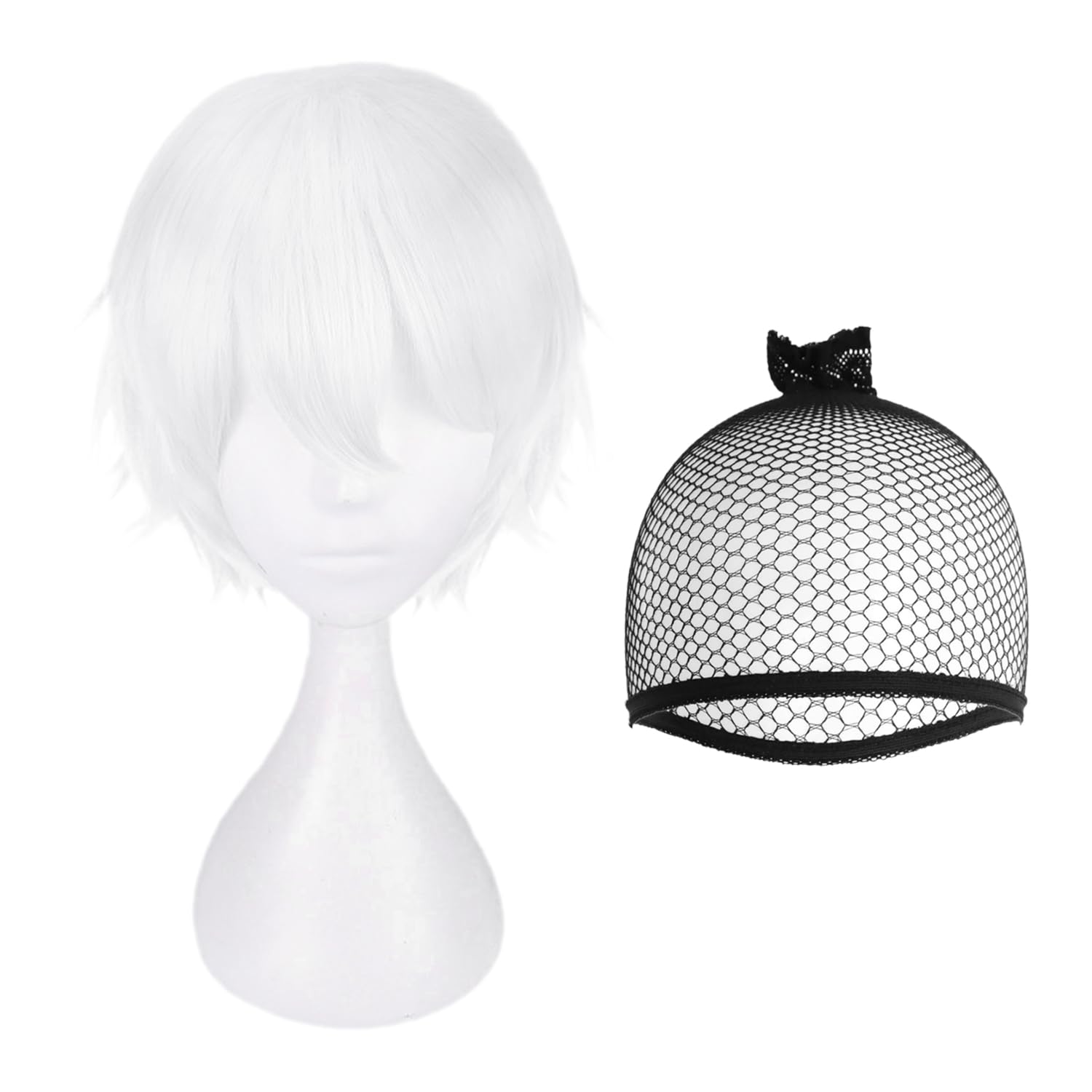 1 Piece Of White Wig And 1 Piece Of Hair Net, Men'S Wig, Role-Playing Accessories, Short Wigs, Party Wigs.