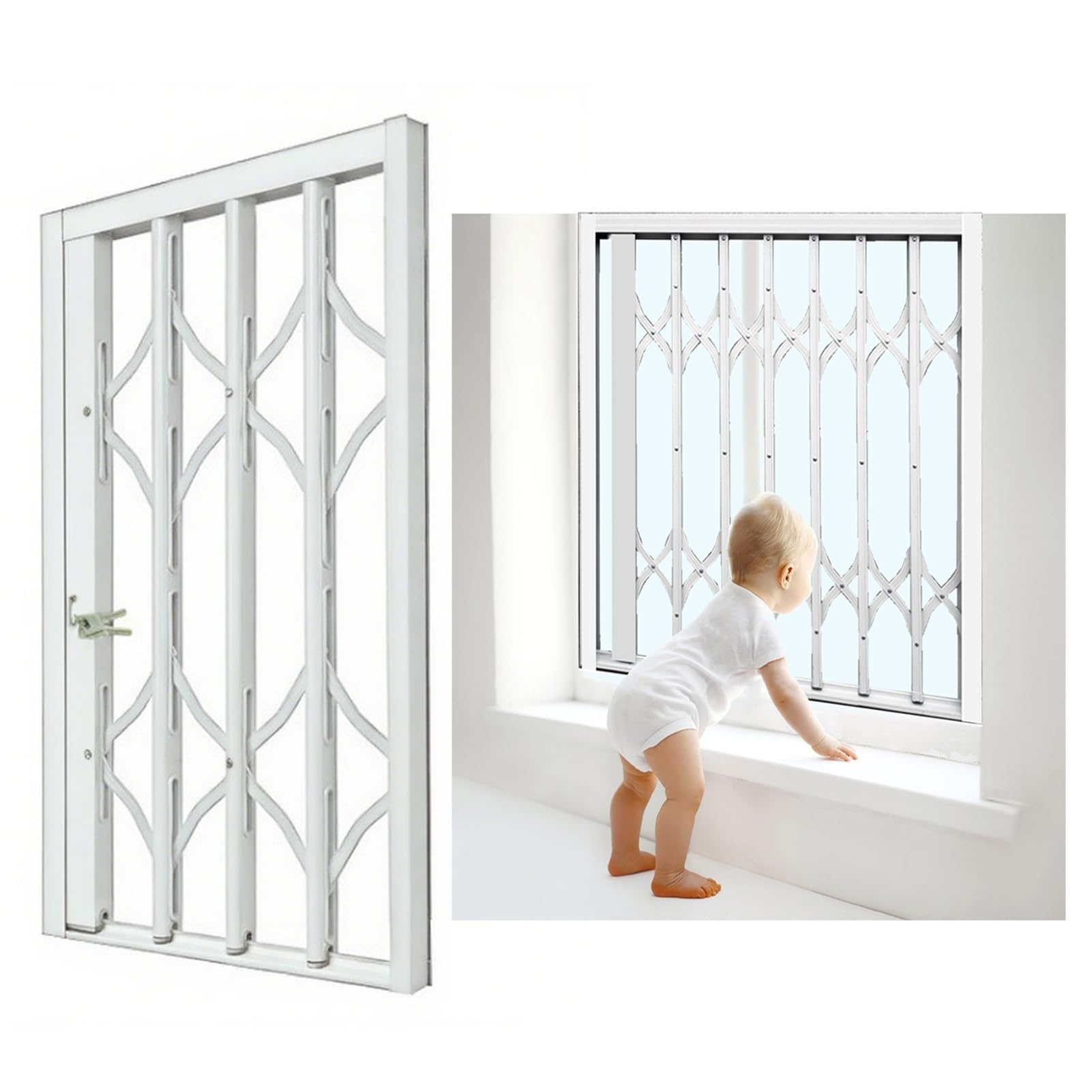 Barras de seguridad ajustables para niños, rejillas de seguridad de aluminio con bloqueo, barrera de ventana expandible antirrobo, tamaño personalizable (50 x 70 cm)
