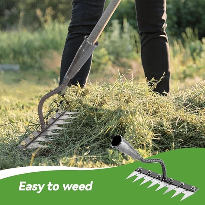 Iron Weeding Rake 2.0 - 5/6/7/8 Teeth Carbon Steel Garden Tool For Lawn & Yard
