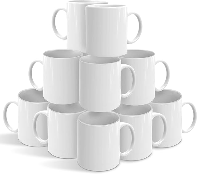 Blisswood 12x White Sublimation Mugs 11Oz Blank Large Handle Coffee Mug with Gift Boxes, ORCA Coated Ceramic Plain White Mugs for Heat Press Printing