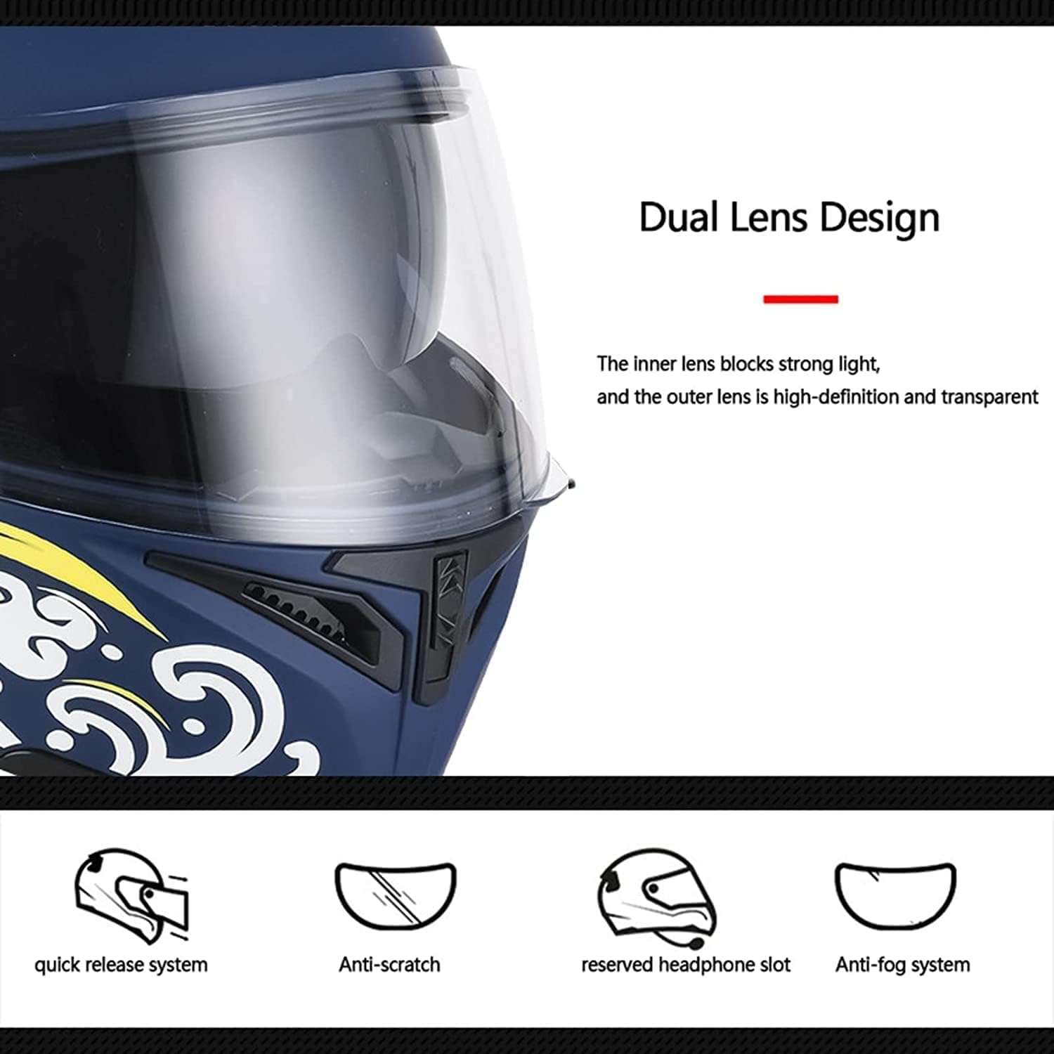 Modułowy kask motocyklowy Bluetooth, certyfikat DOT/ECE, kask szczękowy, na całą twarz, z dwuwarstwowym wizjerem i mikrofonem, dla dorosłych mężczyzn i kobiet (57 ~ 64 cm)