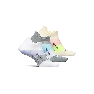 Feetures Elite Light Cushion No Show Tab 3 Pair Pack No Show Socks Shoes White Lilatech/Gray Sky/Sandy Melon