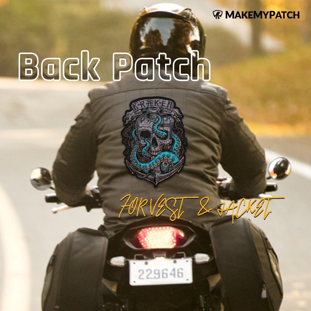 "MakeMyPatch Kraken Large Patches for Vest Embroidered Applique Patches Perfect for DIY Iron on or Sew on Motorcycle Patches, Ideal for Jackets, Clothing, and Bags"