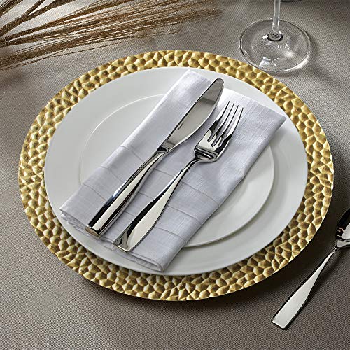 Chargeit By Jay Hammered Rim Charger Large Decorative Melamine Service Plate For Home & Professional Fine Dining-For Upscale Catering Events, Dinner Parties, & Weddings, 13", Gold #TOP1