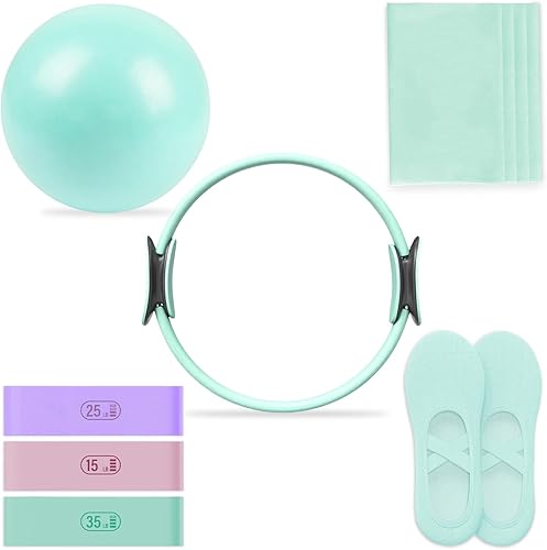 Miniatura 9 de Kit esencial de pilates – Juego de equipo de pilates para el hogar – con anillo de pilates tonificante y bandas de resistencia largas y bandas de