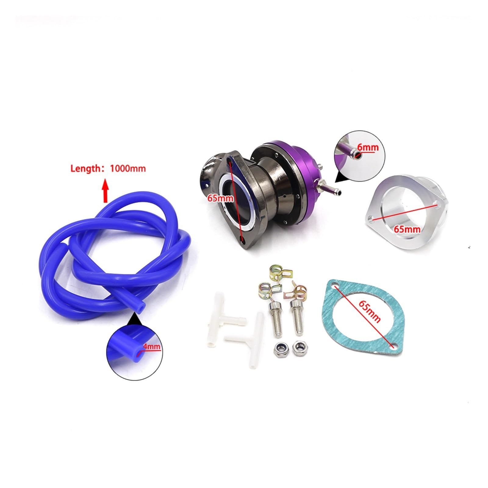 Turbocharger PressureTurboValve Pro Turbo Pressure Relief ValveAdjustable 25psi With 63mm Or 76mm Flange Pipe Turbo Pressure Relief Valve Adapter L=150mm Modification and upgrade(Red with 76mm pipe)(B