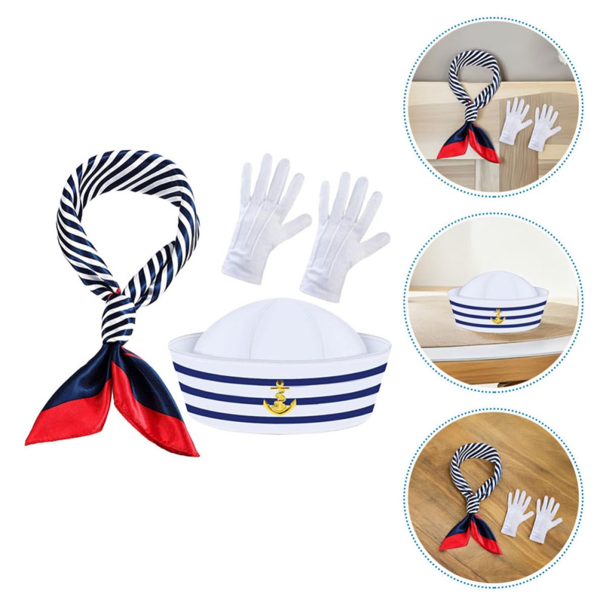 Tofficu 5 Set Set Costume Marinaio Cappello Capitano a Righe Blu Bianche