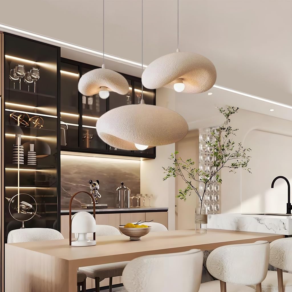 Lampadario In Stile Wabi Sabi Lampada A Sospensione In Polietilene Ad Alta Densità E27 Lampada A Sospensione Regolabile In Altezza Adatta Alla Sala Da Pranzo Soggiorno Camera Da Letto(Triple hea