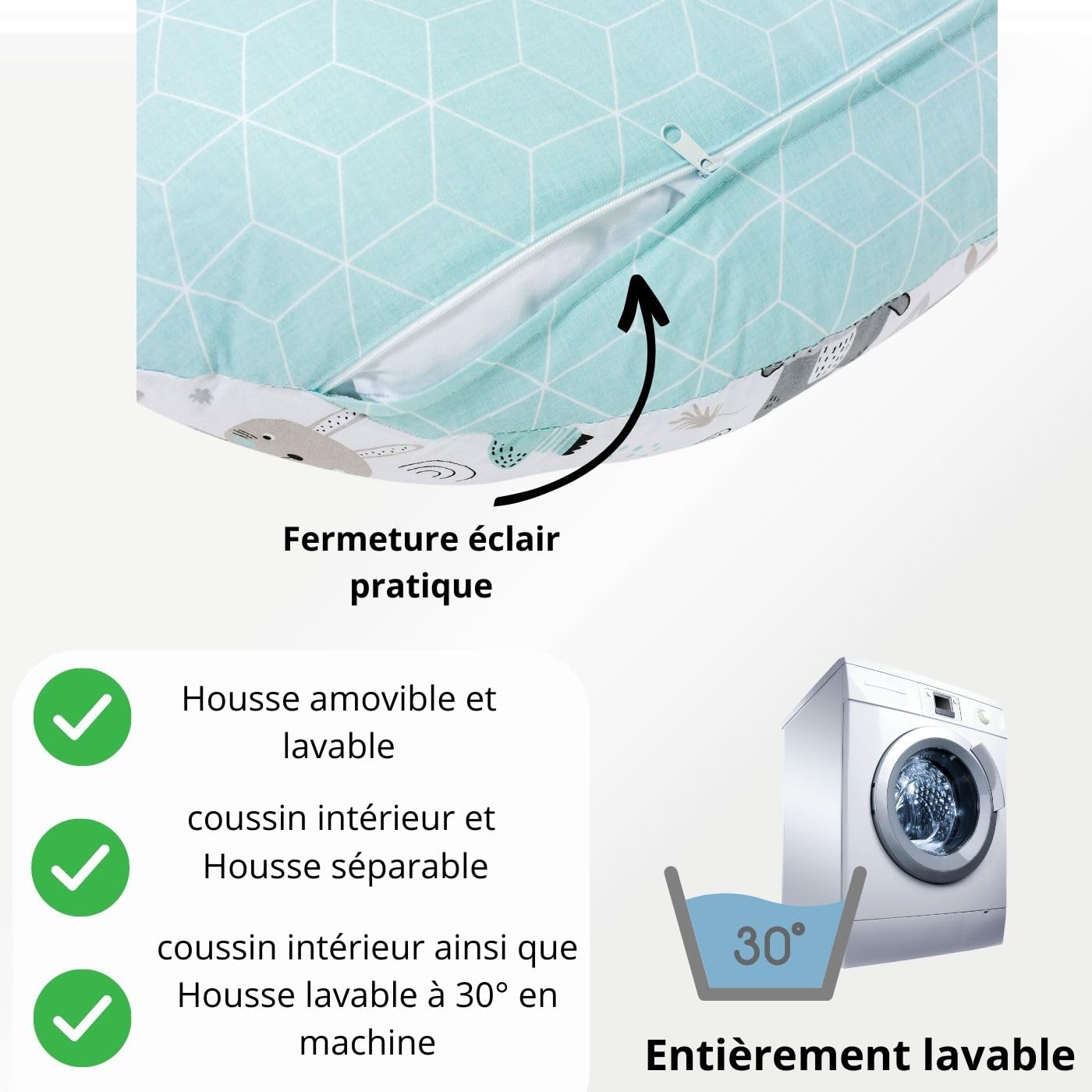 Bellochi Coussin d'allaitement Jumeaux avec Housse Coussin Allaitement - 100% Coton - Oreiller Allaitement Multifonction - Animaland
