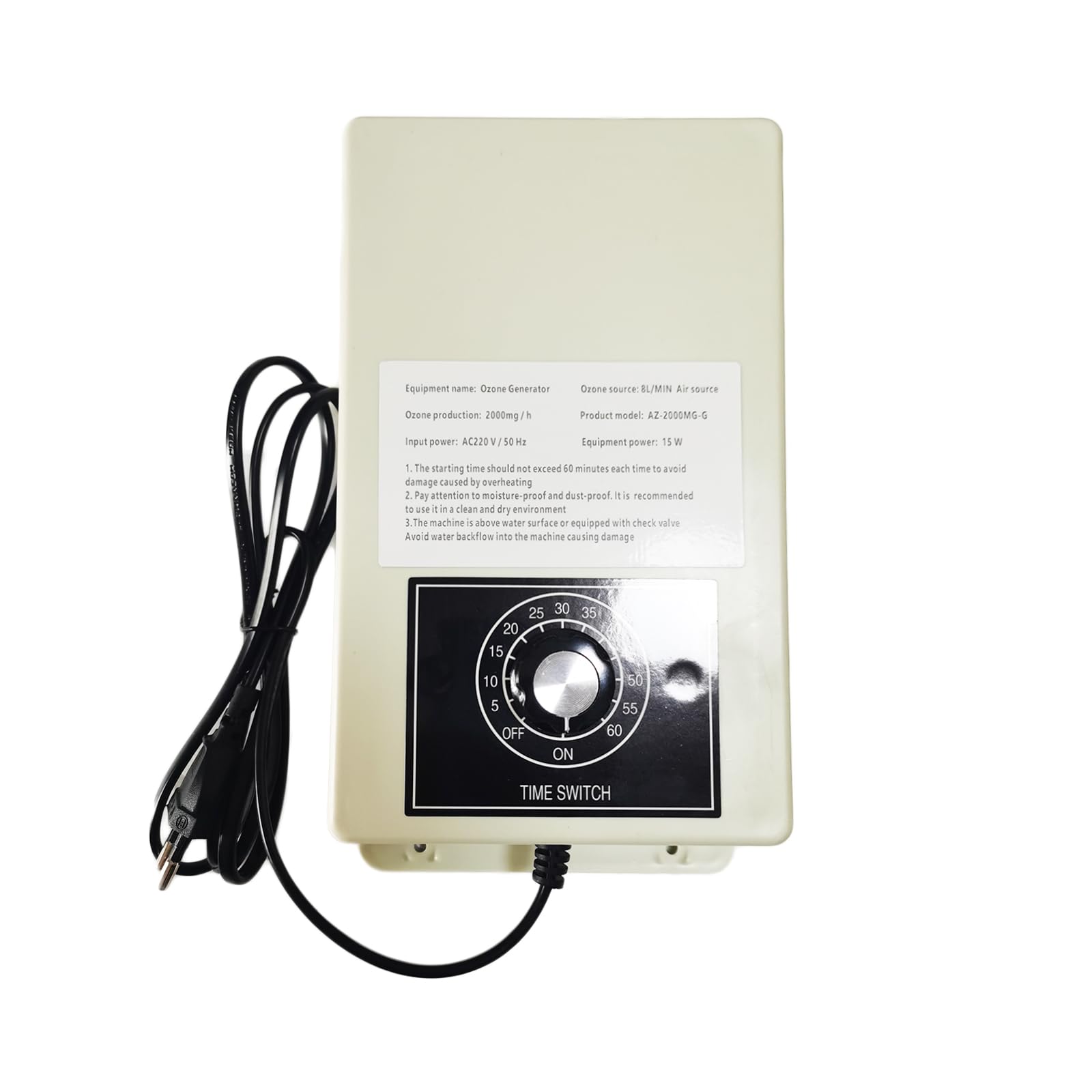 Ozongenerator für Wasser und Luft, 2000mg/h Ozongenerator Luftreiniger Desodorierer für Wasser, Ozonizer Negativ-Ionen Luftreiniger Obst Gemüse (2,000 mg/h)